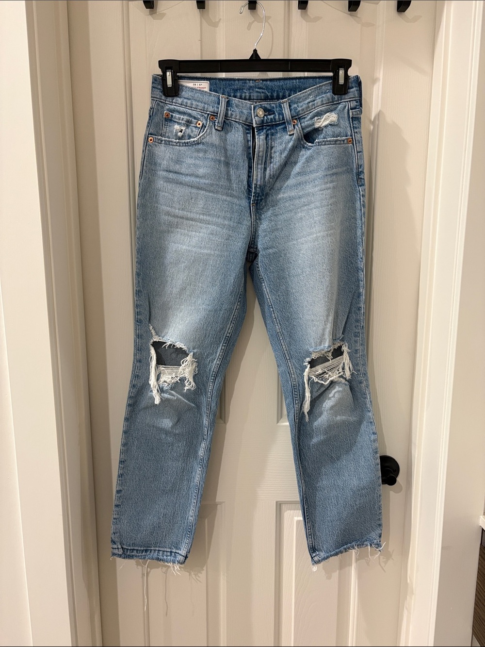 GAP Light Blue Ripped Cheeky Straight Leg High Rise Jeans 28